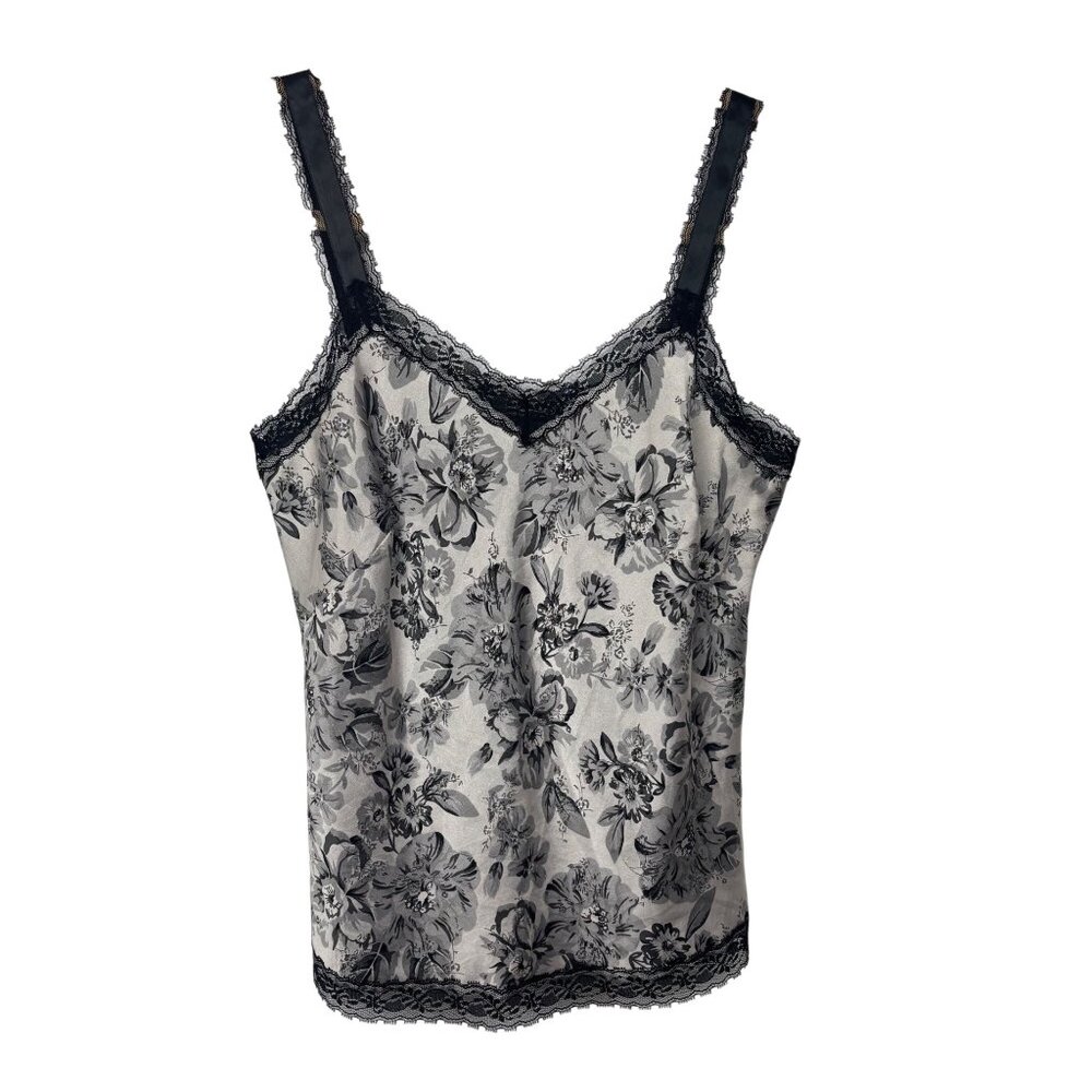 VTG y2k Nine West 6P S Floral Lace Trim Camisole Black White Layering Whimsigoth